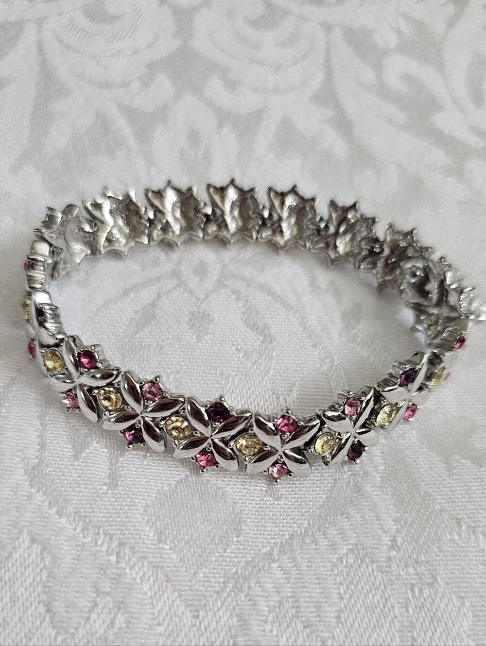 Jacqueline Kennedy Collection Silver Criss Cross Floral Jeweled Tennis Bracelet